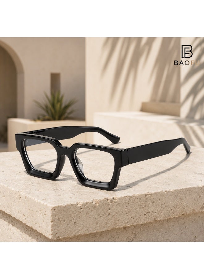 Bao fu Unisex Bold Square Clear Lens Glasses, Thick Black Frame Non-Prescription Fashion Eyewear for Daily Wear - Image 5