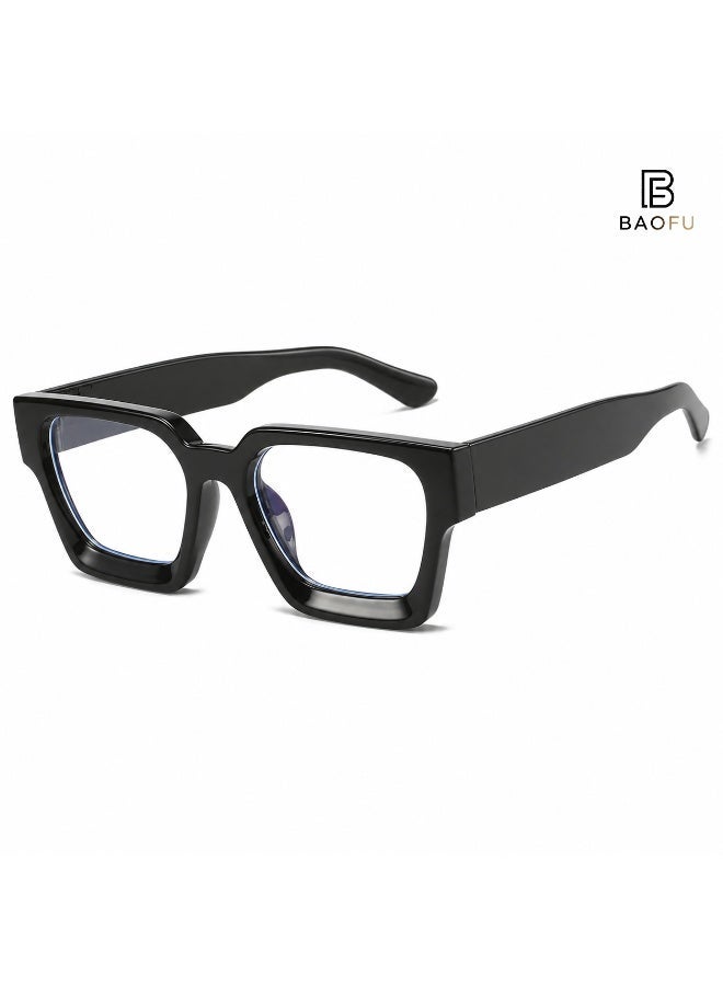 Bao fu Unisex Bold Square Clear Lens Glasses, Thick Black Frame Non-Prescription Fashion Eyewear for Daily Wear - Image 1
