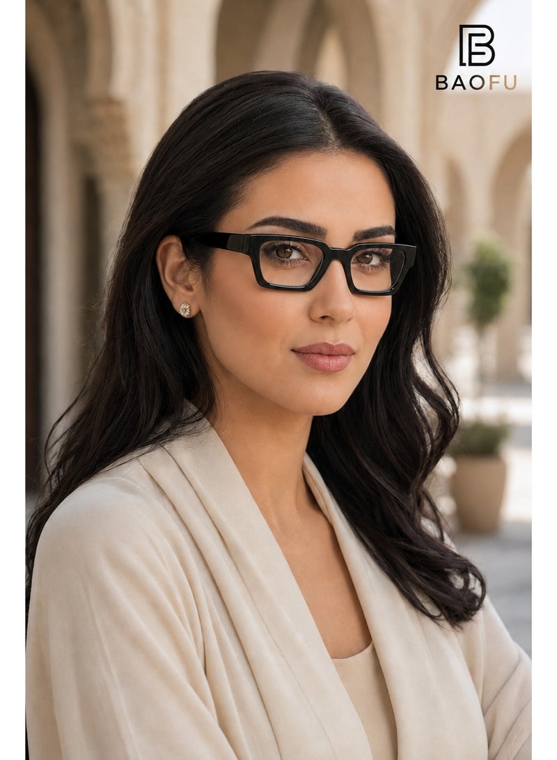 Bao fu Unisex Bold Square Clear Lens Glasses, Thick Black Frame Non-Prescription Fashion Eyewear for Daily Wear - Image 2