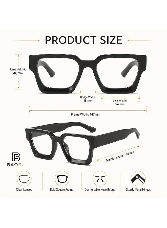Bao fu Unisex Bold Square Clear Lens Glasses, Thick Black Frame Non-Prescription Fashion Eyewear for Daily Wear - Image 4