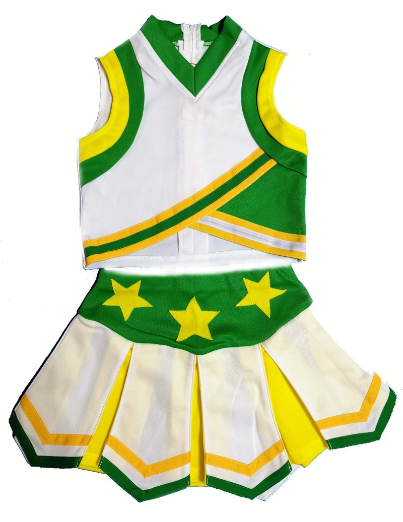 Total 2550 Little Girls' Kids Children Dress Cheerleader Costume Uniform Cheerleading Outfit Halloween White/Green/Yellow (XXL / 14-16) - Image 2