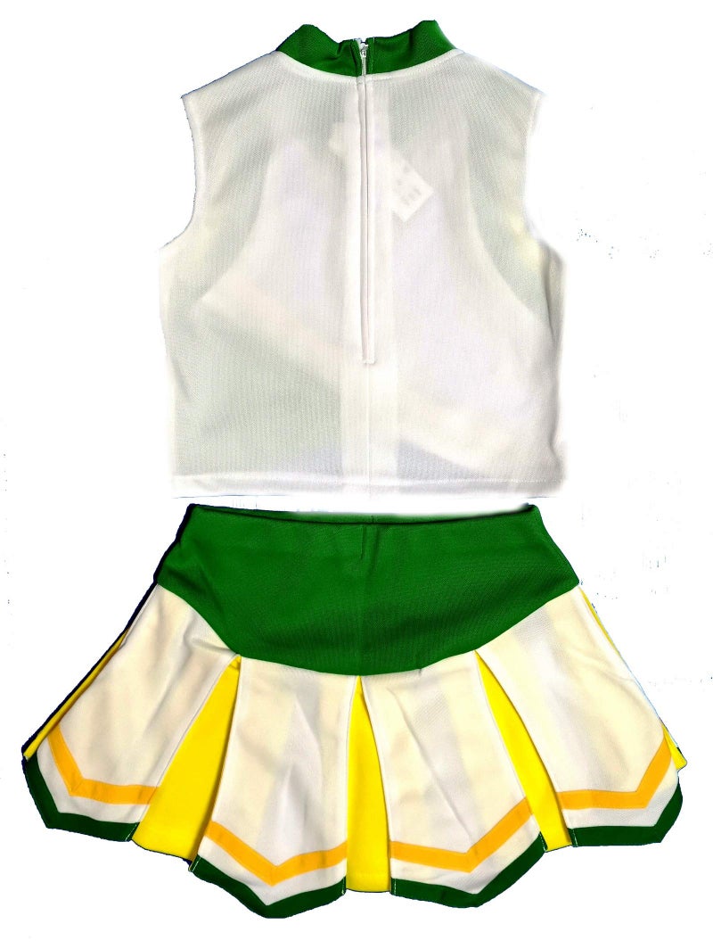Total 2550 Little Girls' Kids Children Dress Cheerleader Costume Uniform Cheerleading Outfit Halloween White/Green/Yellow (XXL / 14-16) - Image 3