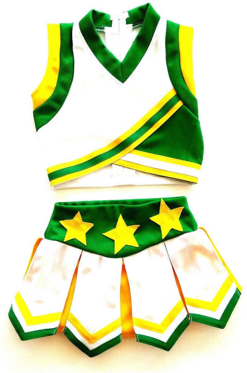 Total 2550 Little Girls' Kids Children Dress Cheerleader Costume Uniform Cheerleading Outfit Halloween White/Green/Yellow (XXL / 14-16) - Image 4
