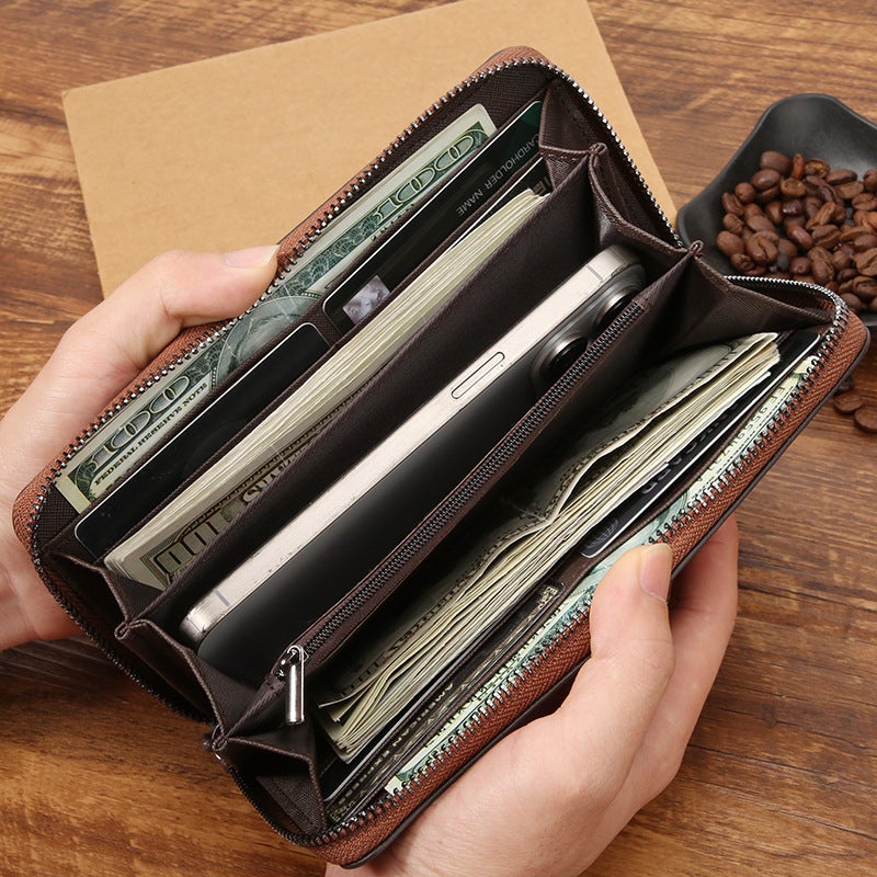 Multifunctional Solid Color PU Leather Wallet, RFID Blocking Design Portable Daily Storage Purse for Cards Cash Coin Business Use - Image 3