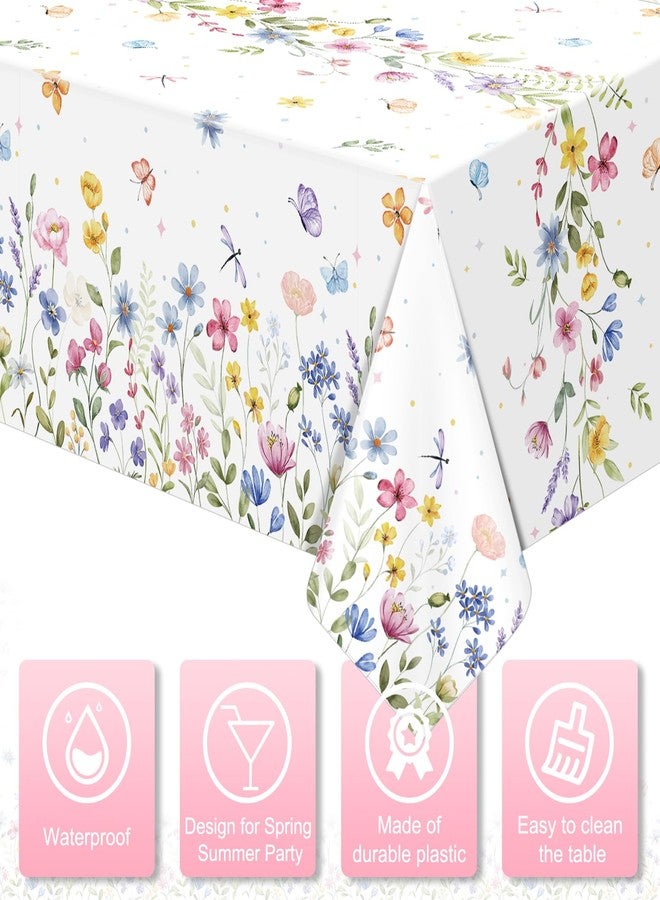 KEASKELL 3 Pcs Spring Floral Tablecloth Decorations, Disposable Wildflower Butterfly Table Cloths Floral Party Rectangle Table Covers for Easter Wedding Spring Party Supplies, 54x108 Inches - Image 3