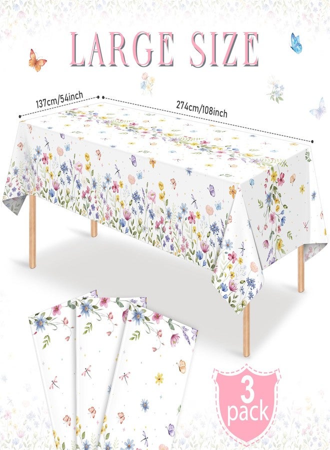 KEASKELL 3 Pcs Spring Floral Tablecloth Decorations, Disposable Wildflower Butterfly Table Cloths Floral Party Rectangle Table Covers for Easter Wedding Spring Party Supplies, 54x108 Inches - Image 2