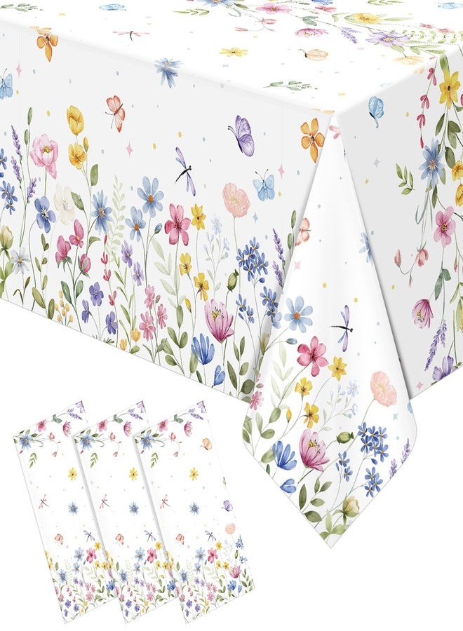 KEASKELL 3 Pcs Spring Floral Tablecloth Decorations, Disposable Wildflower Butterfly Table Cloths Floral Party Rectangle Table Covers for Easter Wedding Spring Party Supplies, 54x108 Inches - Image 1