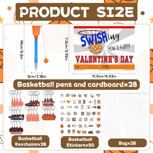 Gosodeny 28 Pack Basketball Party Favor Set with Mini Hoop Pens Keychains Stickers Exchange Cards and Gift Bags Bulk Gifts Sports Birthday Goodie Bag Fillers for Adult - Image 5