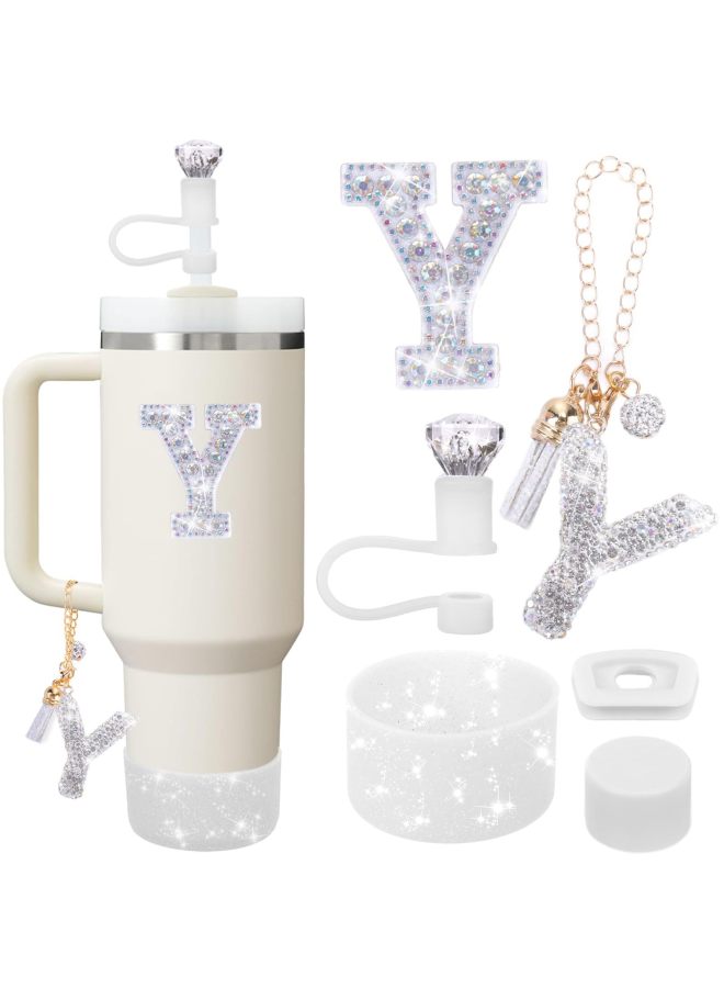 New  Cup Accessories Diamond Straw Sleeve Set Diamond Letter Keychain Diamond Ball Pendant Cup Cover Pad