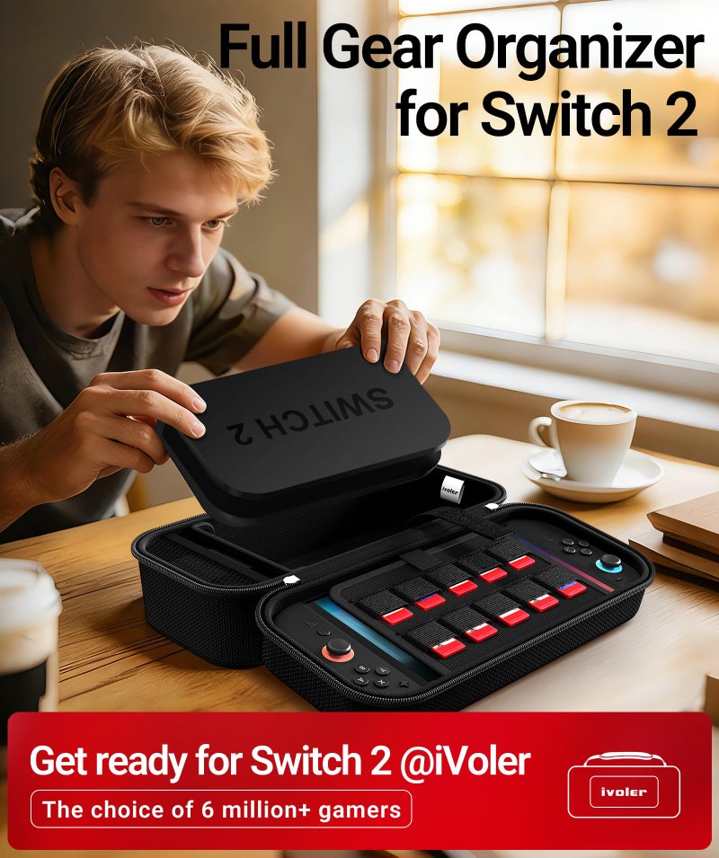 ivoler Carrying Case for Nintendo Switch 2/Switch/OLED Model, Large Capacity Portable Travel Case Fits Switch 2 Dock or Pro Controller, 10 Game Card Slots, Protective Storage Bag - Black - Image 3
