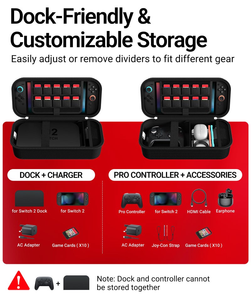 ivoler Carrying Case for Nintendo Switch 2/Switch/OLED Model, Large Capacity Portable Travel Case Fits Switch 2 Dock or Pro Controller, 10 Game Card Slots, Protective Storage Bag - Black - Image 2