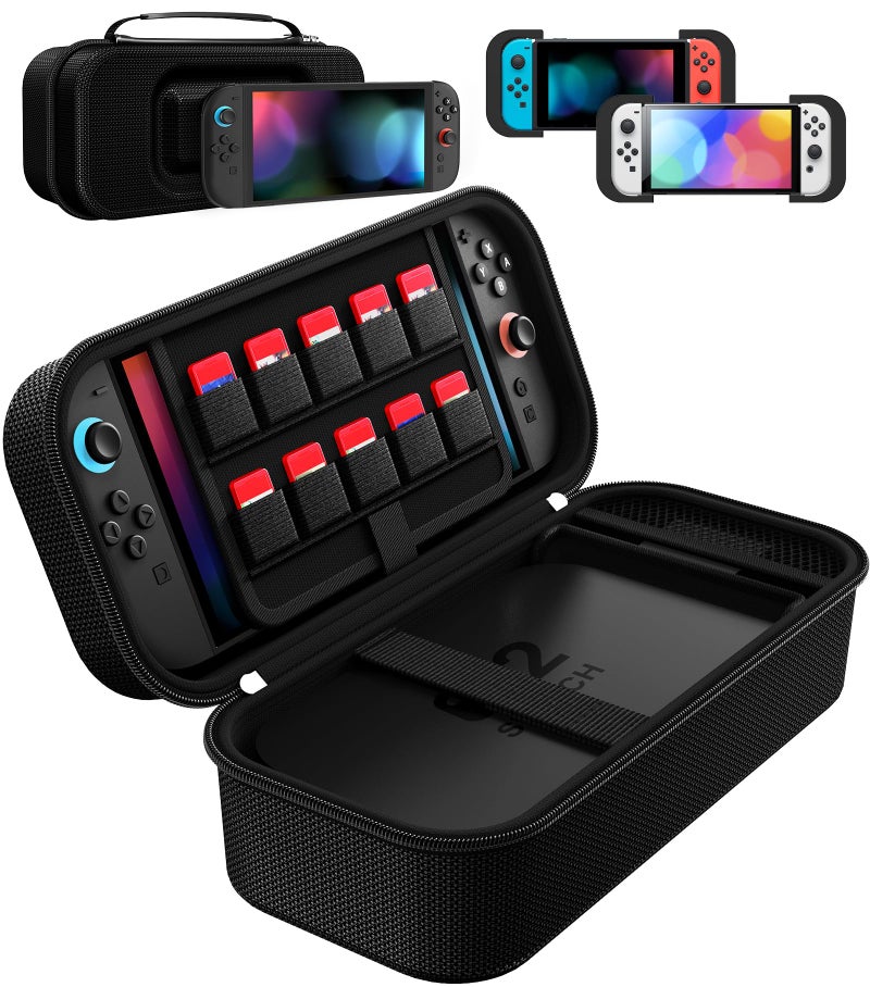 ivoler Carrying Case for Nintendo Switch 2/Switch/OLED Model, Large Capacity Portable Travel Case Fits Switch 2 Dock or Pro Controller, 10 Game Card Slots, Protective Storage Bag - Black - Image 1