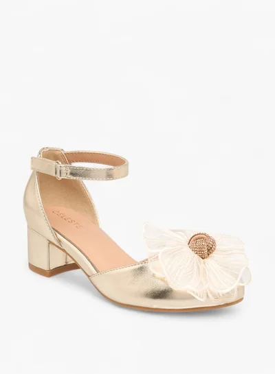 Celeste Girls Floral Embellished Shoes With Hook And Loop Closure