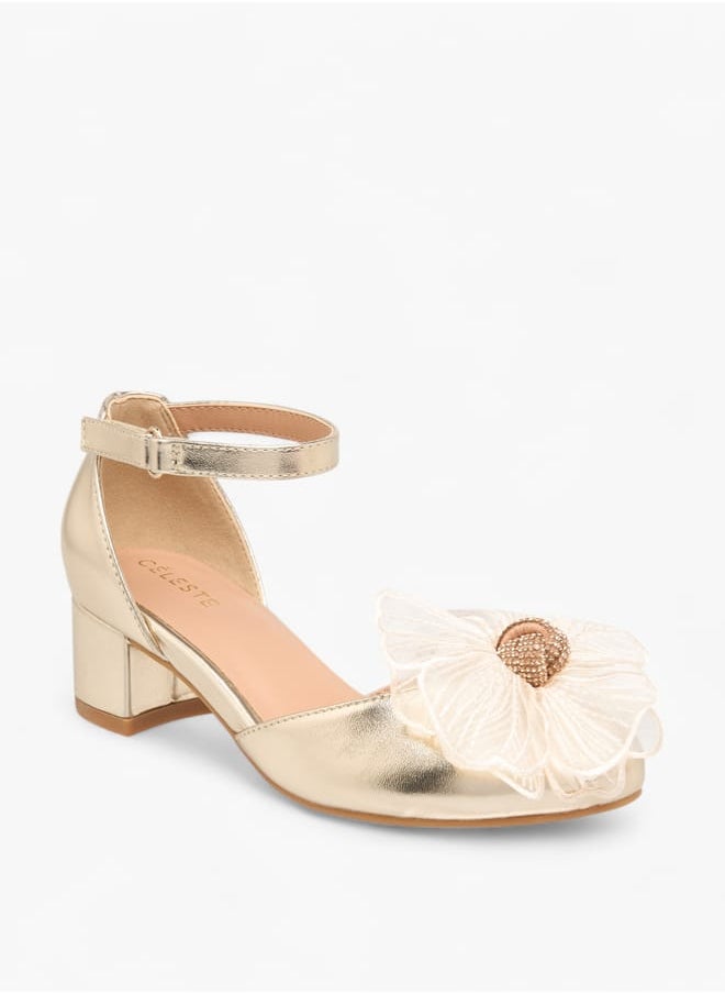 Celeste Girls Floral Embellished Shoes With Hook And Loop Closure  - Image 1