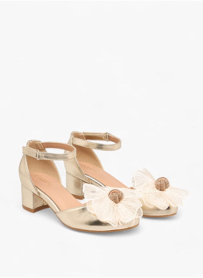 Celeste Girls Floral Embellished Shoes With Hook And Loop Closure  - Image 2