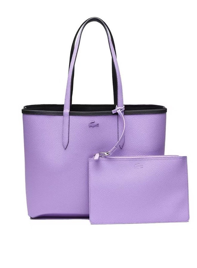 لاكوست النساء مزدوجة الجانبين لونين كبيرة السعة حقيبة اليد، عصرية متعددة الوظائف، الأسود والأرجواني - Image 3