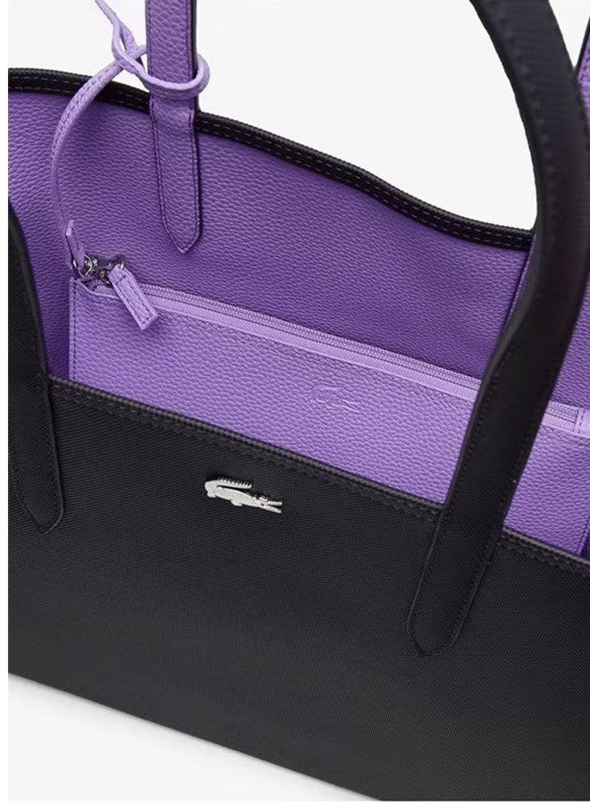 لاكوست النساء مزدوجة الجانبين لونين كبيرة السعة حقيبة اليد، عصرية متعددة الوظائف، الأسود والأرجواني - Image 4