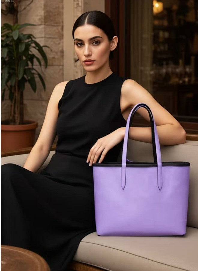 لاكوست النساء مزدوجة الجانبين لونين كبيرة السعة حقيبة اليد، عصرية متعددة الوظائف، الأسود والأرجواني - Image 2