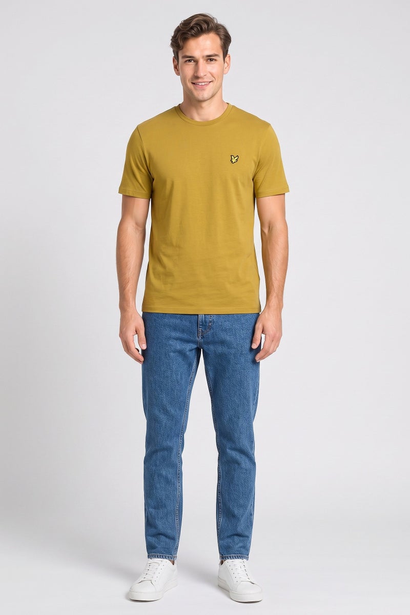 Lyle & Scott Men Crew Neck Short Sleeve Embroidered Logo T-Shirt, Mustard - Image 2