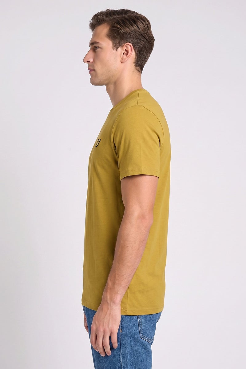 Lyle & Scott Men Crew Neck Short Sleeve Embroidered Logo T-Shirt, Mustard - Image 3