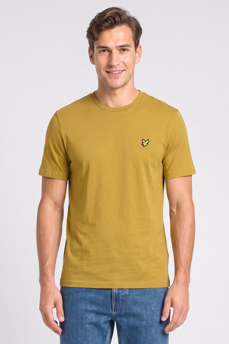 Lyle & Scott Men Crew Neck Short Sleeve Embroidered Logo T-Shirt, Mustard - Image 1