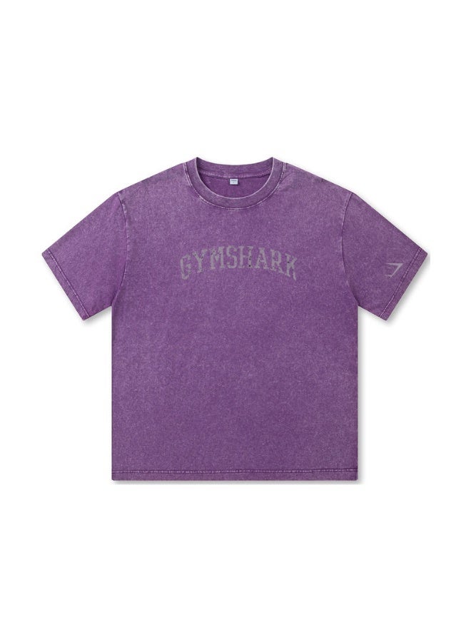 جيمشارك Gymshark فضفاضة عارضة تي شيرت الرجعية غسلت القطن نسيج ناعم الرياضة الجوكر الرجال والنساء مع نفس الفقرة. - Image 3