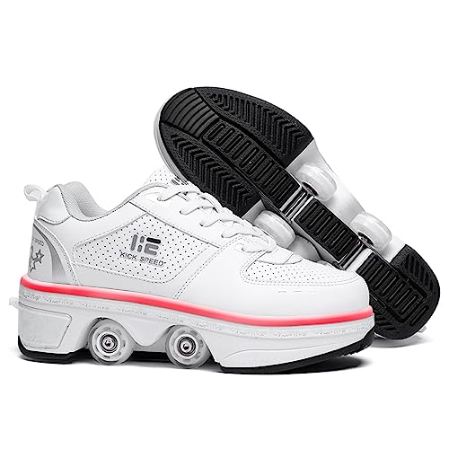 Pairobin 2-in-1 Roller Skates Shoes with Retractable 4 Wheels & Pop-Out Deformation Sneakers Outdoor Sports Skating Shoes for Girls Boys - Image 1