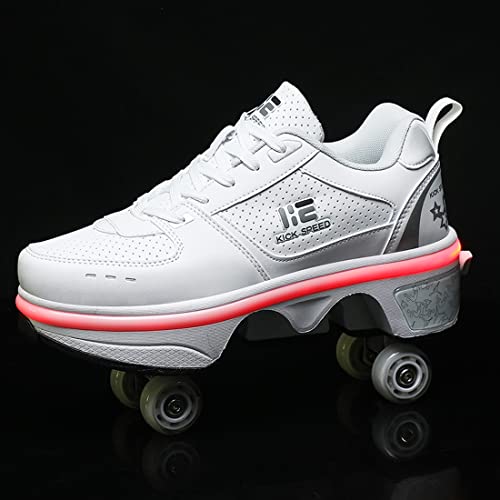 Pairobin 2-in-1 Roller Skates Shoes with Retractable 4 Wheels & Pop-Out Deformation Sneakers Outdoor Sports Skating Shoes for Girls Boys - Image 2