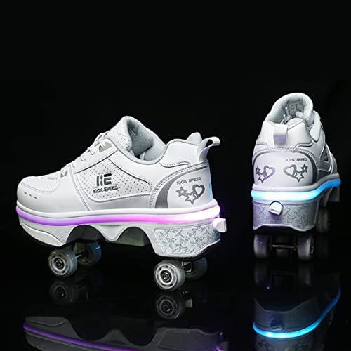 Pairobin 2-in-1 Roller Skates Shoes with Retractable 4 Wheels & Pop-Out Deformation Sneakers Outdoor Sports Skating Shoes for Girls Boys - Image 4