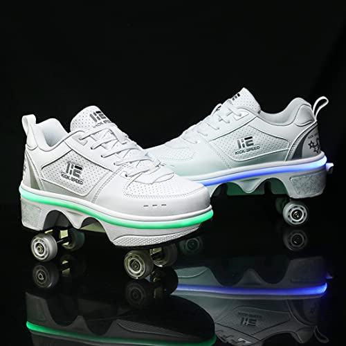 Pairobin 2-in-1 Roller Skates Shoes with Retractable 4 Wheels & Pop-Out Deformation Sneakers Outdoor Sports Skating Shoes for Girls Boys - Image 3