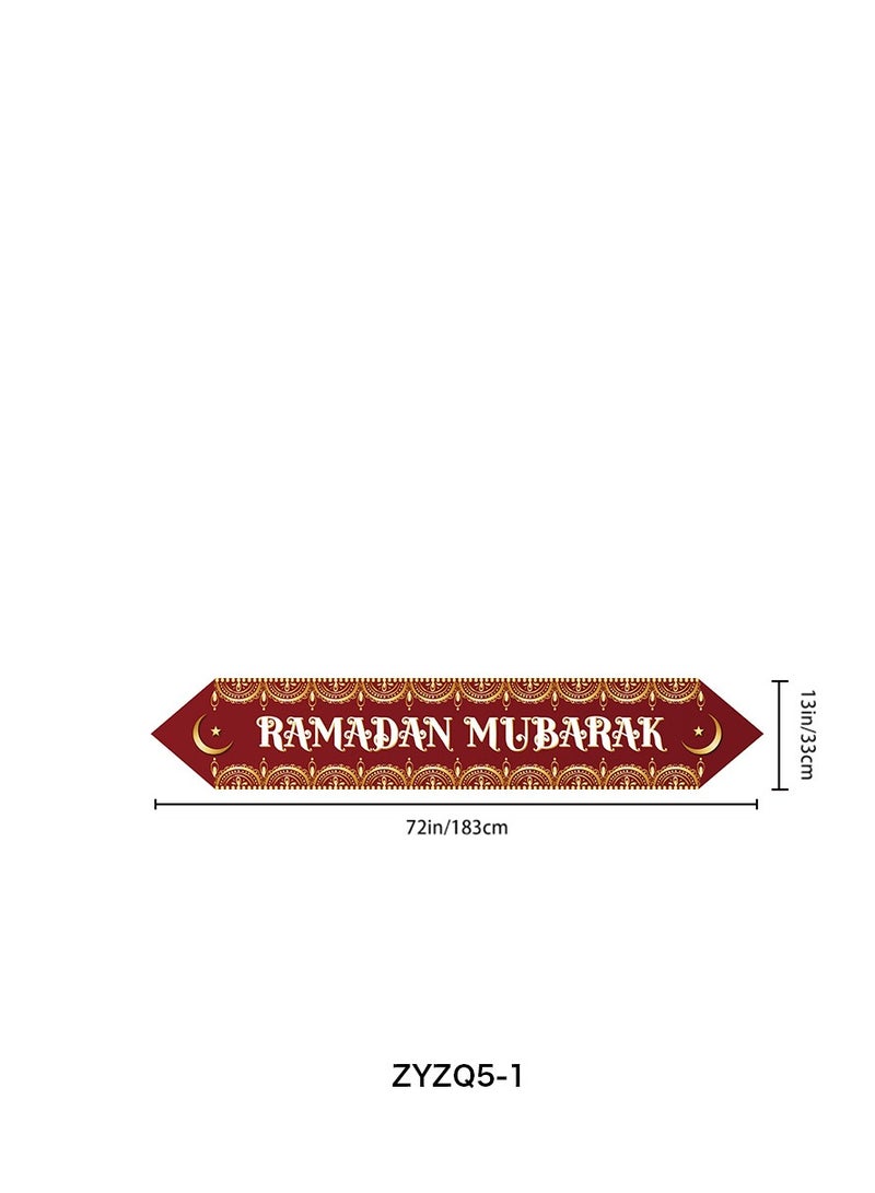 XiuWoo Eid Mubarak Table Runner with Tassels, Ramadan Mosque Tablecloth, Muslim Islamic Iftar Party Table Decor for Home Ramadan Decorations - Image 3