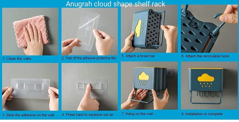 Anugrah Self Adhesive Plastic Wall Mounted Kitchen Cutlery Holder Stand with Shower Rack Shelf Towel Holder with 4 Hook Random Color KITCHEN HOLDER HOOK 1PIS Pack of 1 Pc - Image 5