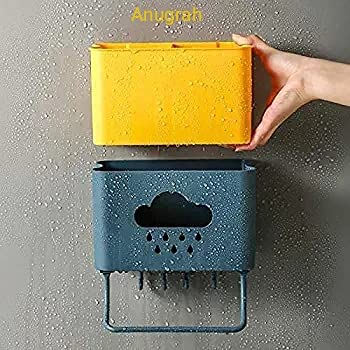 Anugrah Self Adhesive Plastic Wall Mounted Kitchen Cutlery Holder Stand with Shower Rack Shelf Towel Holder with 4 Hook Random Color KITCHEN HOLDER HOOK 1PIS Pack of 1 Pc - Image 4