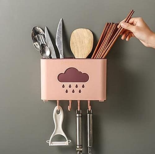 Anugrah Self Adhesive Plastic Wall Mounted Kitchen Cutlery Holder Stand with Shower Rack Shelf Towel Holder with 4 Hook Random Color KITCHEN HOLDER HOOK 1PIS Pack of 1 Pc - Image 2
