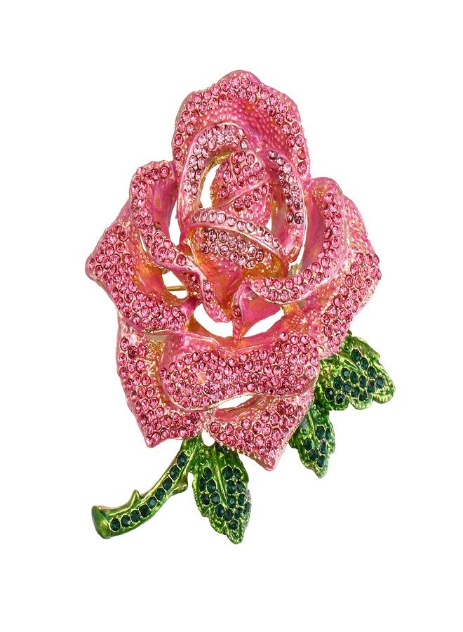 بريلوف بروش زهرة الورد من بريلوف للنساء، مرصع بأحجار الراين الكريستالية النمساوية، مناسب للحفلات والمناسبات الرسمية، لون وردي وذهبي - Image 1