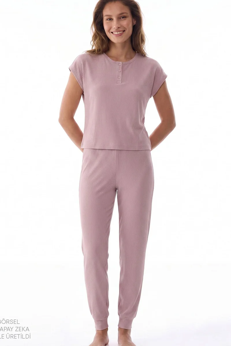 بنتي PENTI Midnight Ribbed Short Sleeve Pajama Set