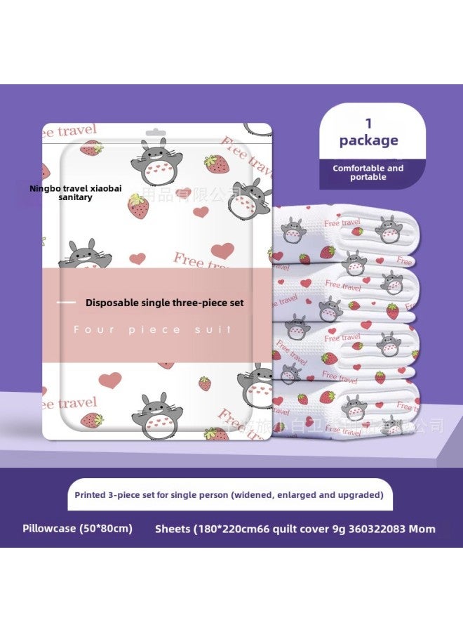 Travel Disposable Sleeping Bag Summer Single Double Hotel Dirty Bed Sheet Portable Quilt Cover Travel Cotton Quilt Cover-Color:Love Totoro Printed Three-piece Set 160*220cm - Image 1