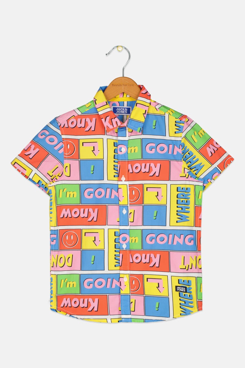 JACK & JONES Kids Boy Graphic Print Short Sleeve Casual Shirt, Multicolor - Image 1