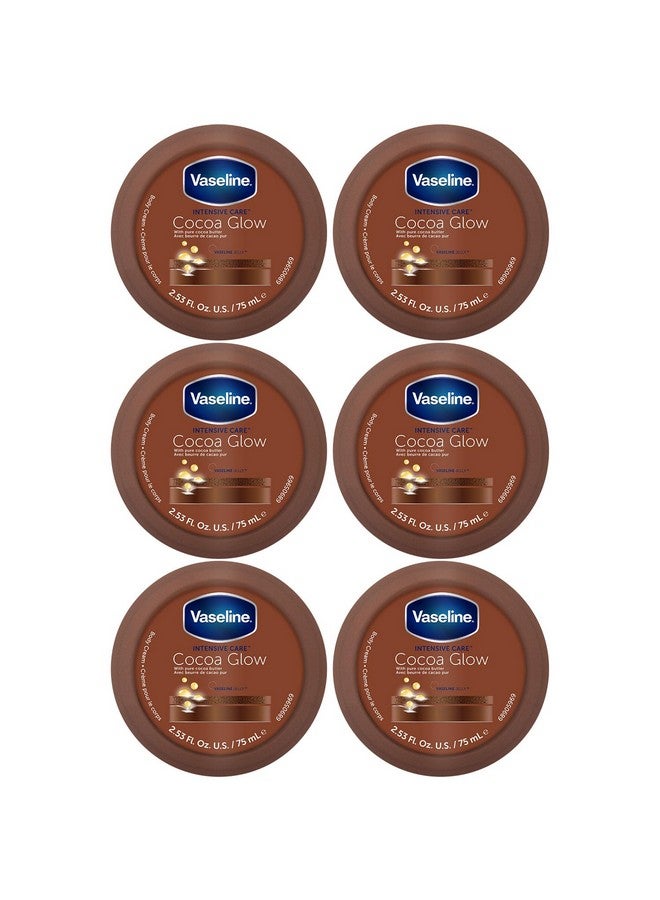 فازلين كريم فازلين للجسم بخلاصة الكاكاو، عبوة من 6 قطع - كريم مرطب بزبدة الكاكاو النقية يدوم 48 ساعة للبشرة الجافة، حجم مناسب للسفر، 2.53 أونصة سائلة - Image 1