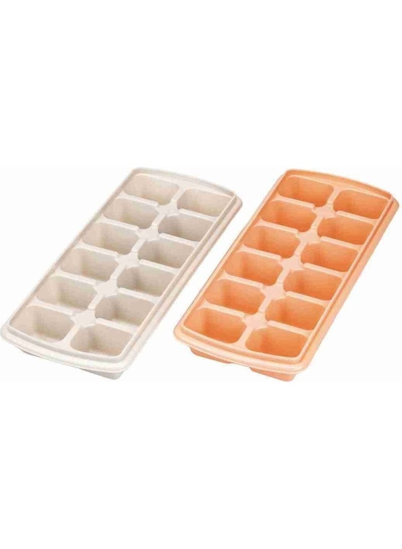 Happy Home 2 Pieces Of Ice Cube Trays Made Of High-Quality Plastic Each Piece Contains 12 Holes Ideal For Cooling Drinks And Juices (Orange/Beige). - Image 3