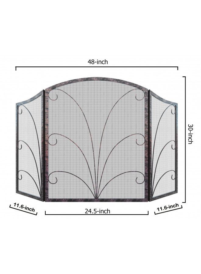 Kingson Kingson 3-Panel Arched Childproof Fireplace Screen Decorative, Handcrafted Scroll Wrought Iron Fireplace Spark Guard Cover- Brushed Copper  - Image 4
