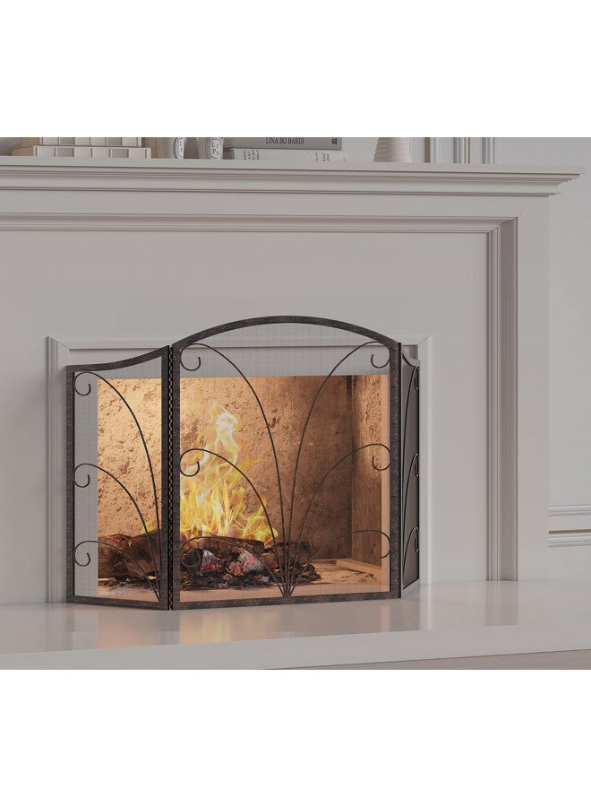 Kingson Kingson 3-Panel Arched Childproof Fireplace Screen Decorative, Handcrafted Scroll Wrought Iron Fireplace Spark Guard Cover- Brushed Copper  - Image 3