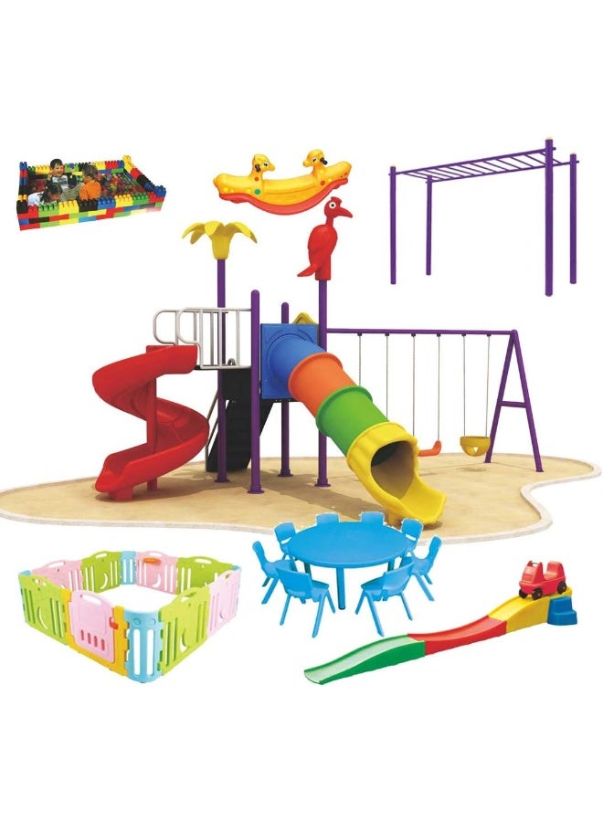 Rainbow Toys Outdoor Play Set with Slides, Swings, and Climbers - Image 1