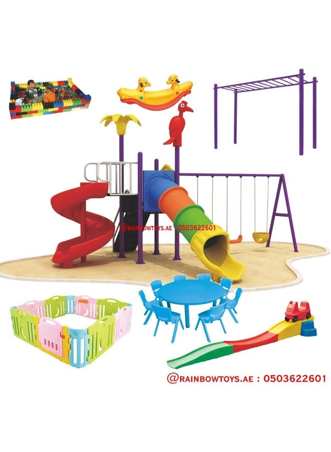 Rainbow Toys Outdoor Play Set with Slides, Swings, and Climbers - Image 2
