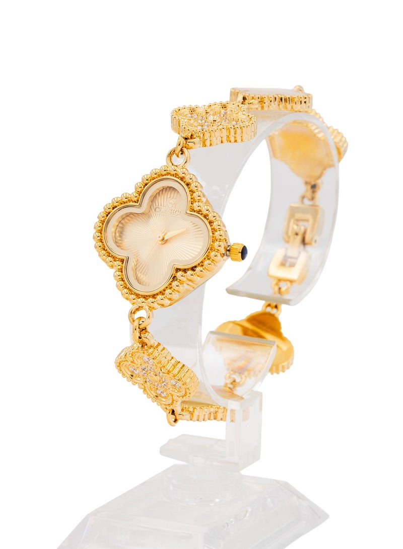Clasico ساعة سوار وردة الأنيقة بتصميم ورقة - لمسات ذهبية، ساعة نسائية عصرية ⏱️✨ - Image 3