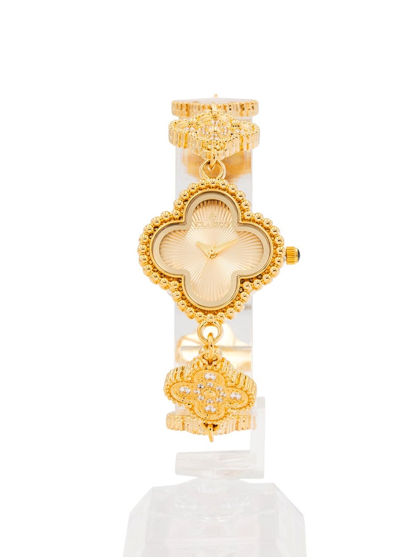 Clasico ساعة سوار وردة الأنيقة بتصميم ورقة - لمسات ذهبية، ساعة نسائية عصرية ⏱️✨ - Image 1