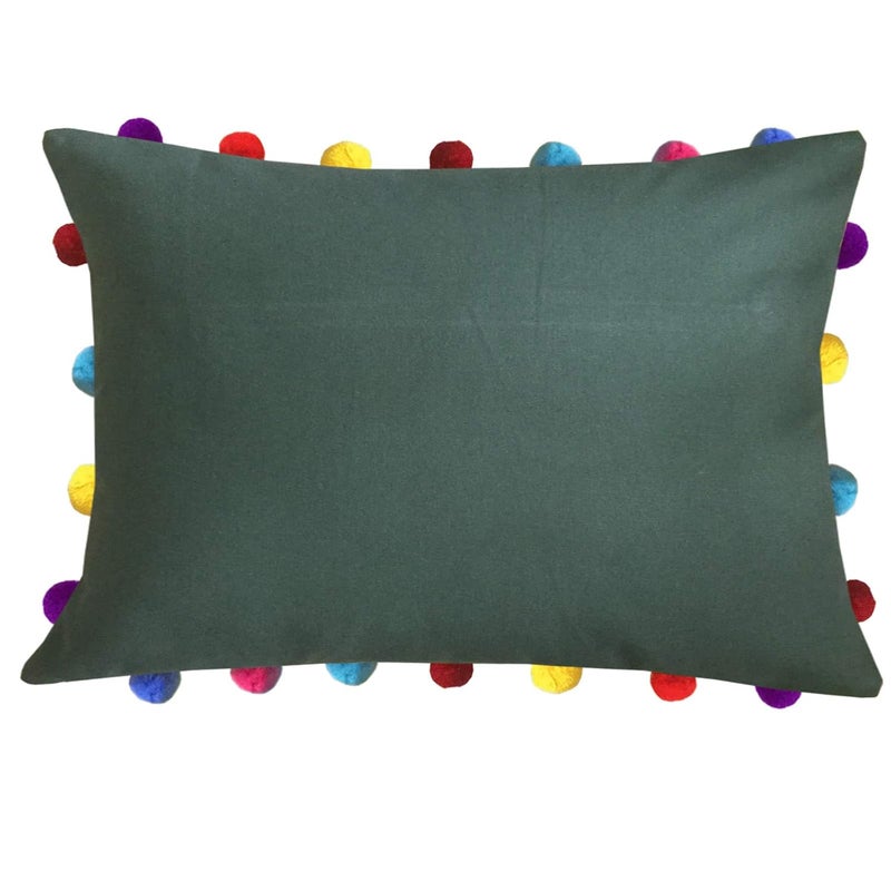 Lushomes 3 Piece Vineyard Cushion Cover with Colorful Pom Poms 14 X 20 Green - Image 2