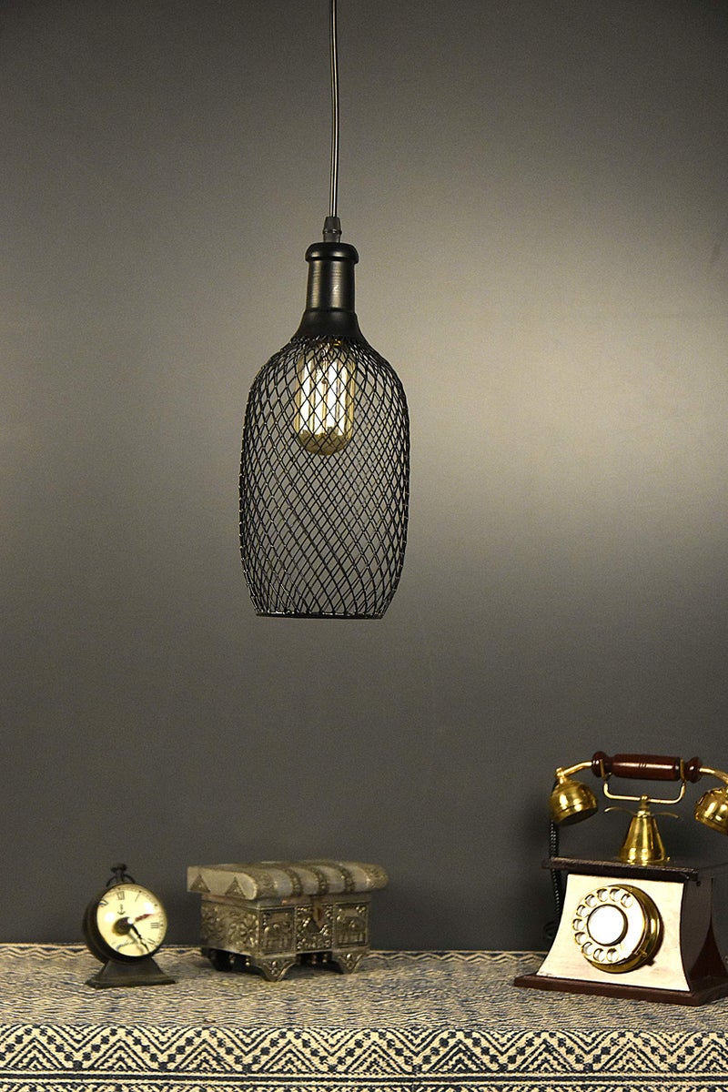 Tu Casa HG-15 Bottle Shape Metal mesh pendent Light Iron Holder Type e-27 Size 11x5x29"-(Bulb not Included) - Image 5