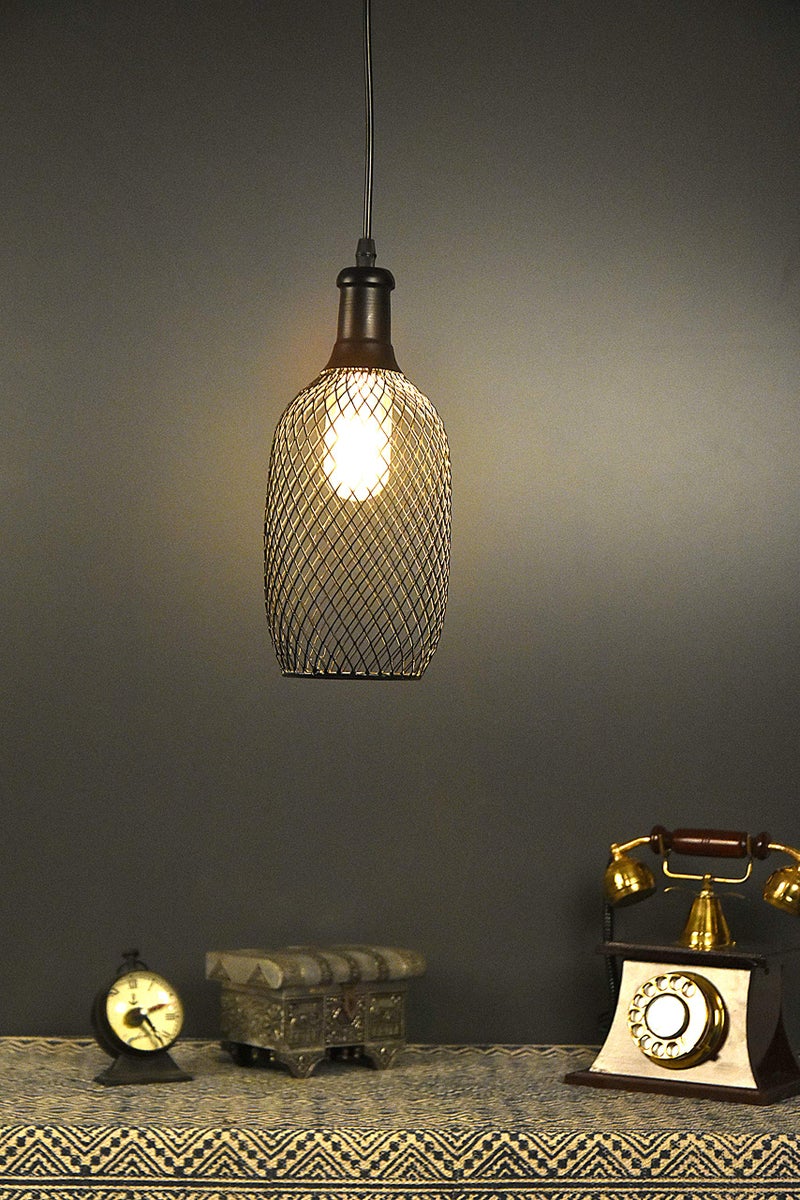 Tu Casa HG-15 Bottle Shape Metal mesh pendent Light Iron Holder Type e-27 Size 11x5x29"-(Bulb not Included) - Image 2