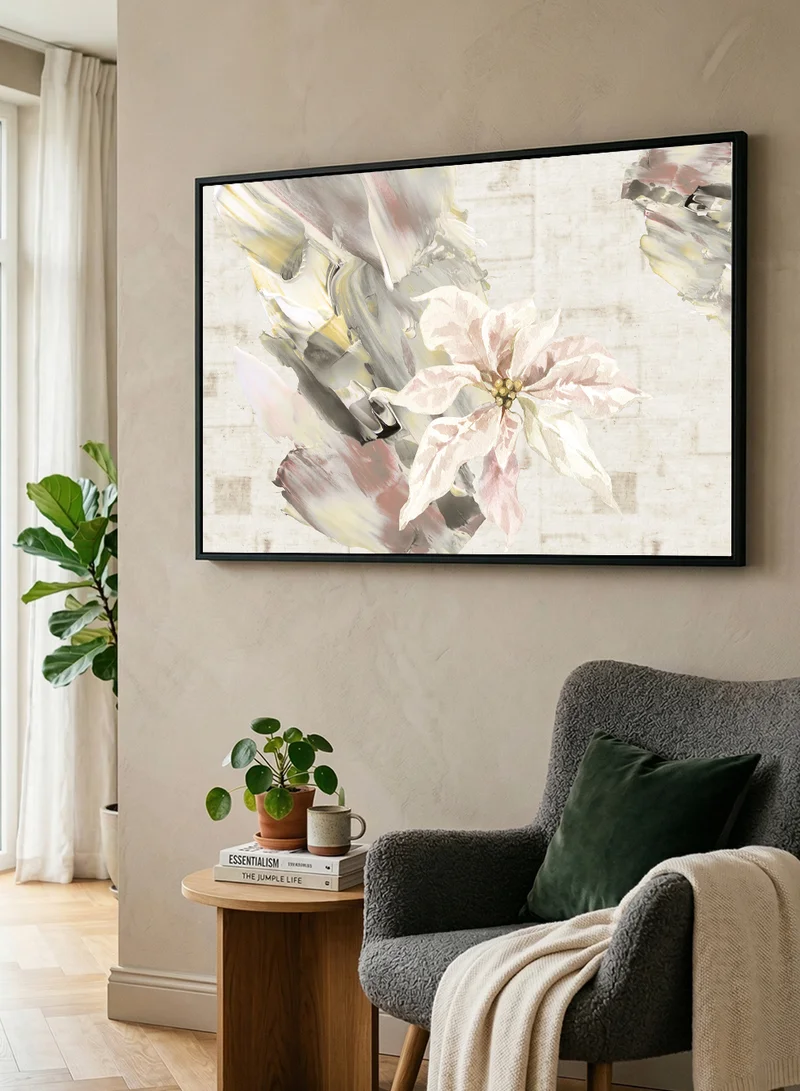 LOWHA Canvas Wall Art Stretched Over Wooden Frame with Black Floating Frame and Flower Abstract Design